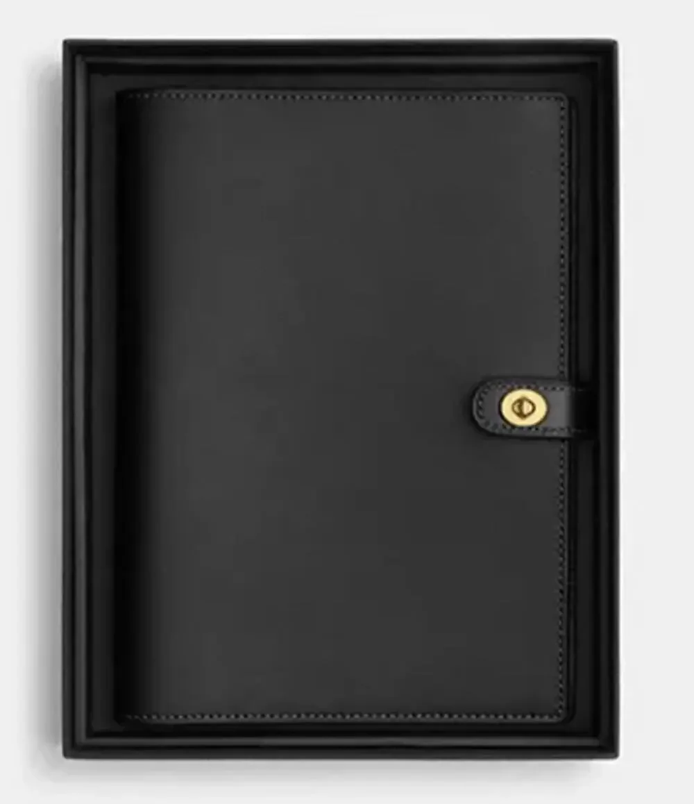 Coach CCD45 Glovetanned Leather Notebook Cover Black Turnlock Gift Box NWT